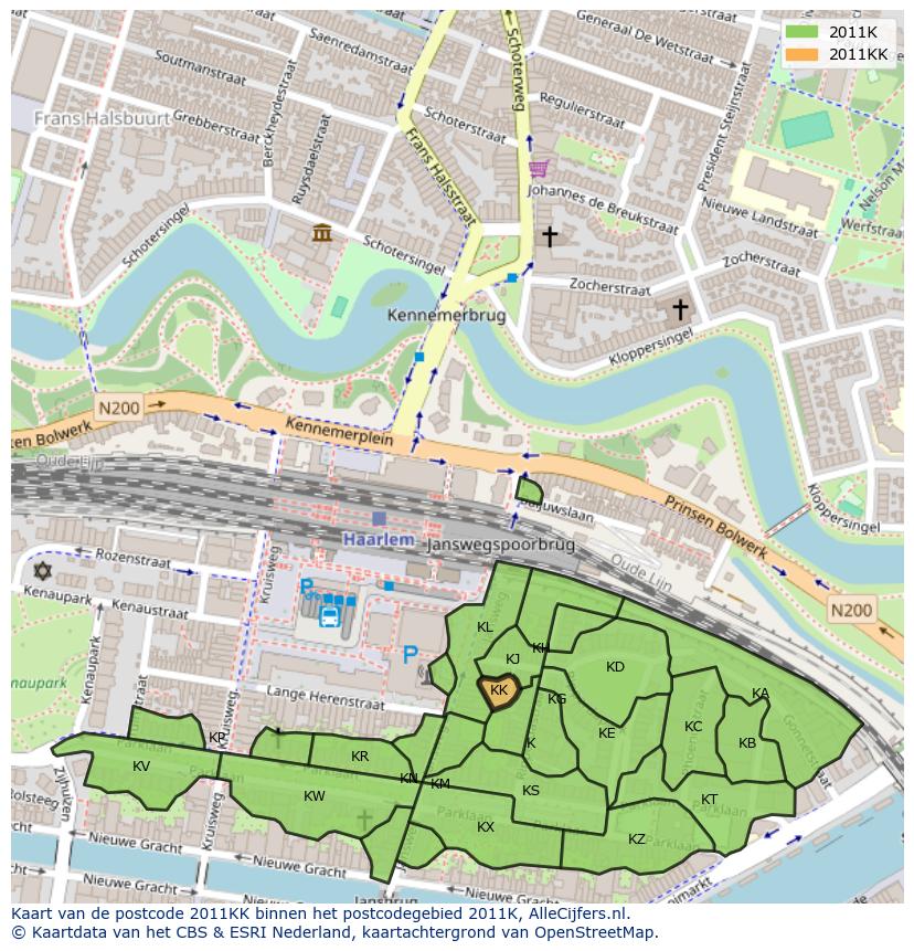 Afbeelding van het postcodegebied 2011 KK op de kaart.