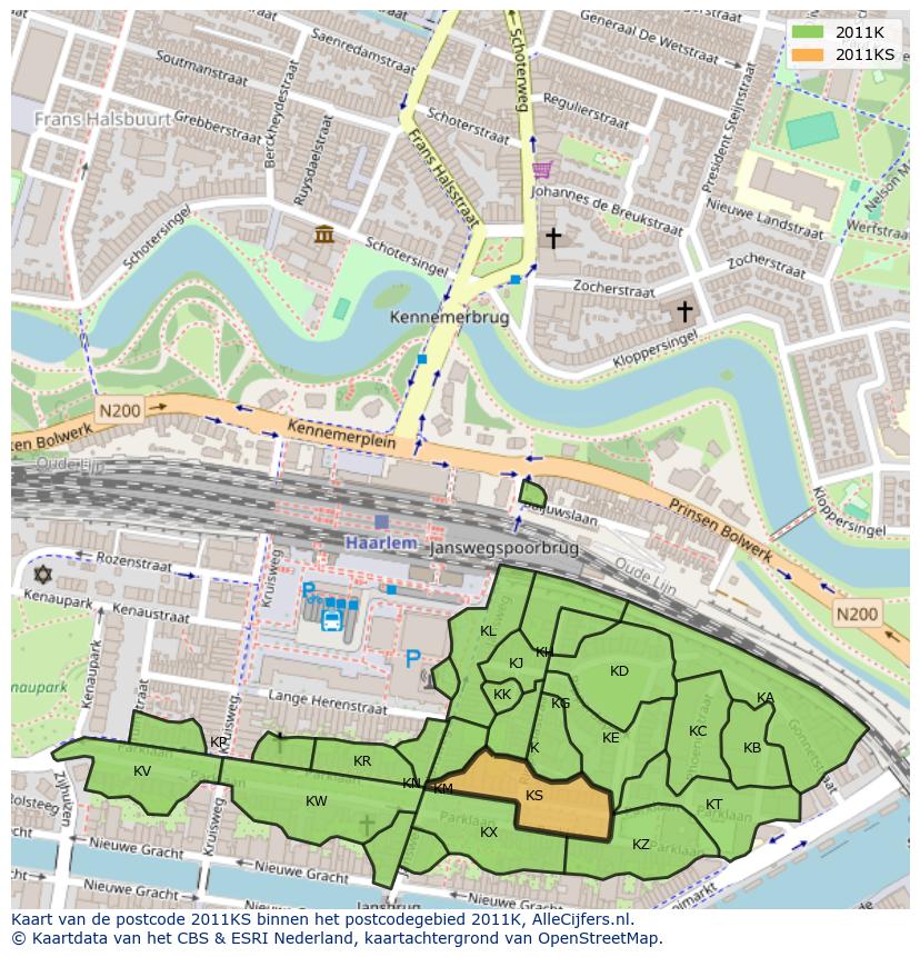Afbeelding van het postcodegebied 2011 KS op de kaart.
