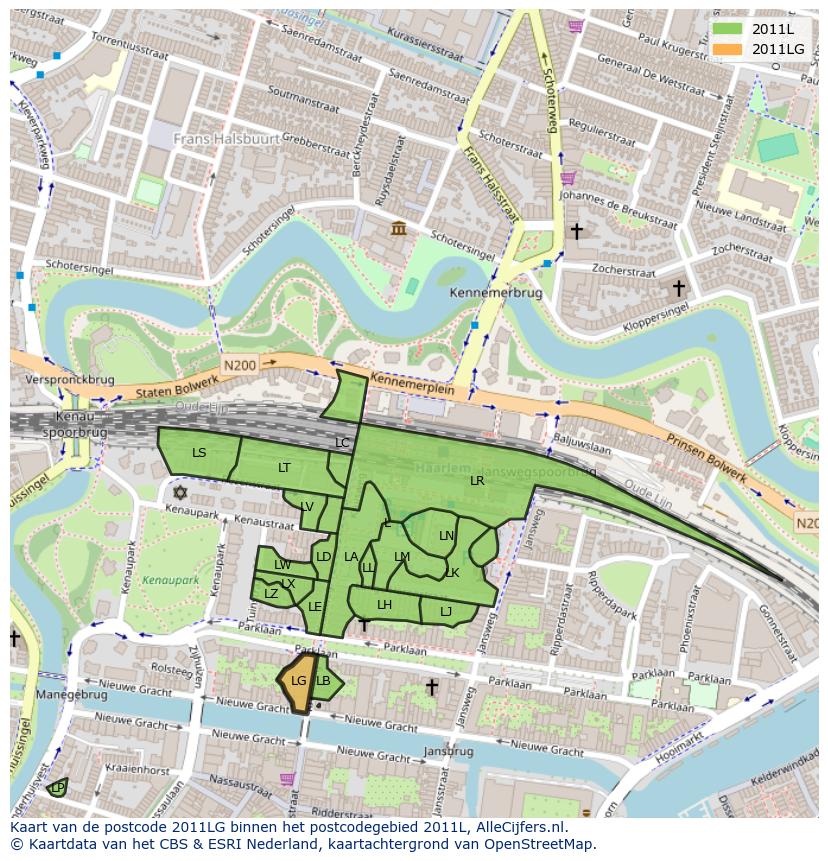 Afbeelding van het postcodegebied 2011 LG op de kaart.