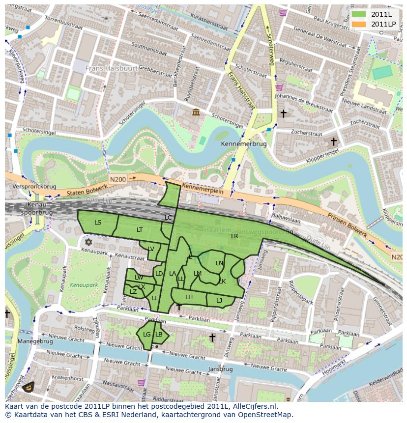 Afbeelding van het postcodegebied 2011 LP op de kaart.