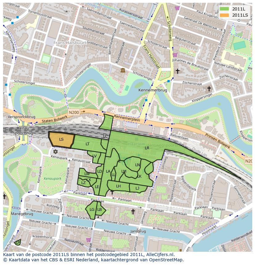 Afbeelding van het postcodegebied 2011 LS op de kaart.