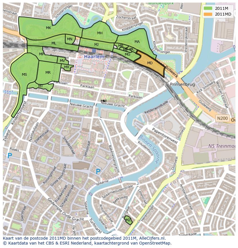 Afbeelding van het postcodegebied 2011 MD op de kaart.