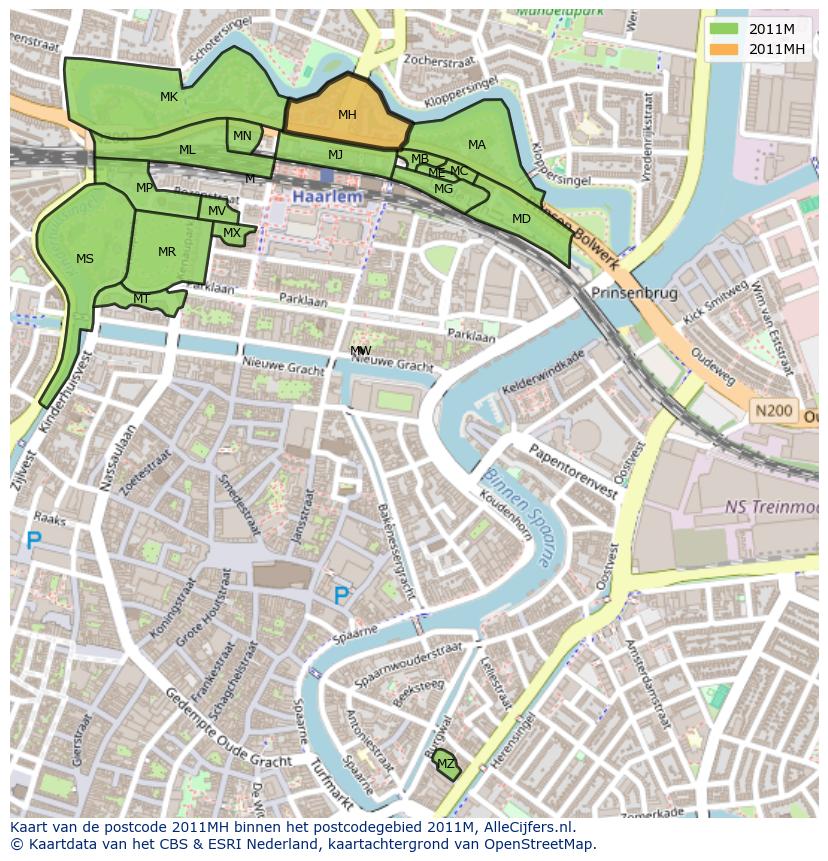 Afbeelding van het postcodegebied 2011 MH op de kaart.
