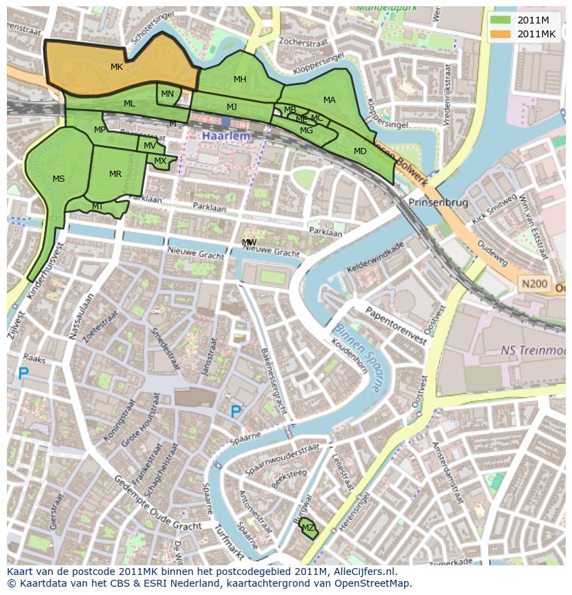 Afbeelding van het postcodegebied 2011 MK op de kaart.