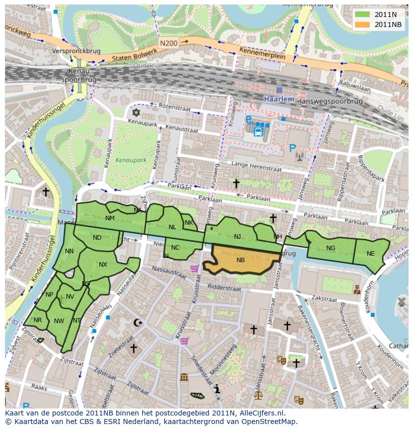 Afbeelding van het postcodegebied 2011 NB op de kaart.