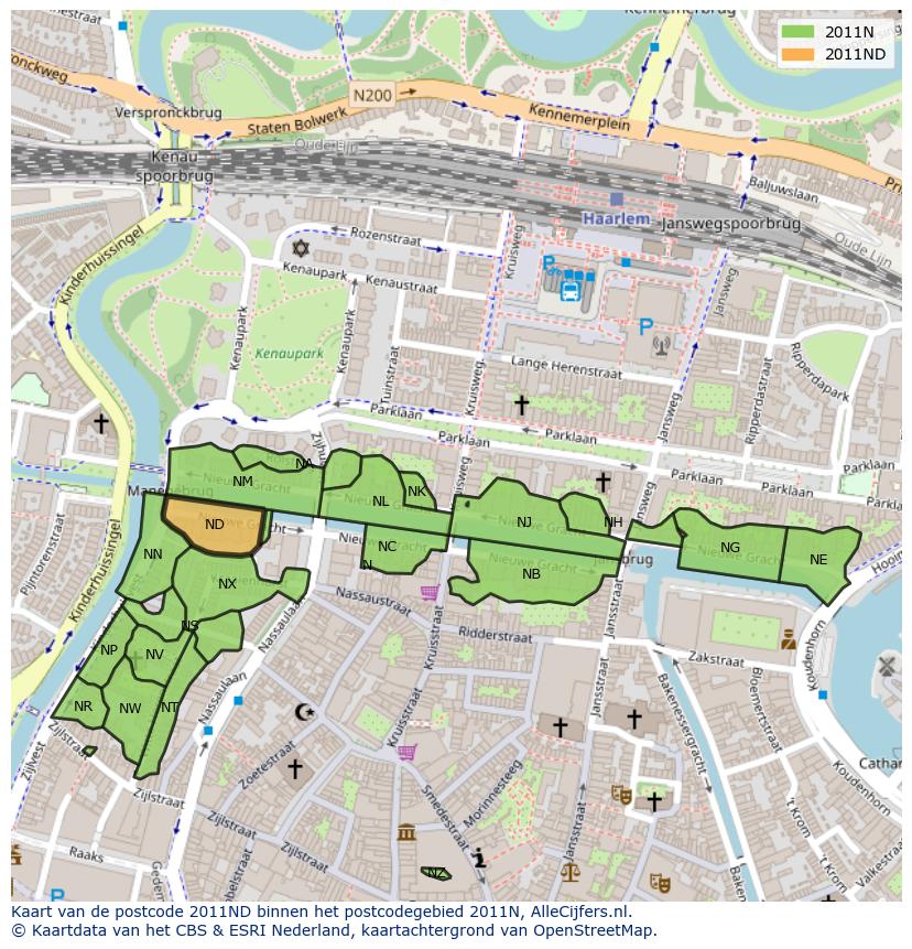 Afbeelding van het postcodegebied 2011 ND op de kaart.