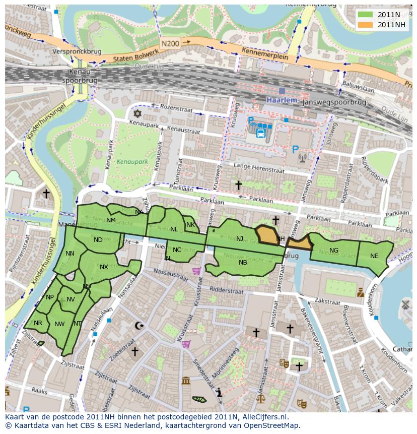 Afbeelding van het postcodegebied 2011 NH op de kaart.