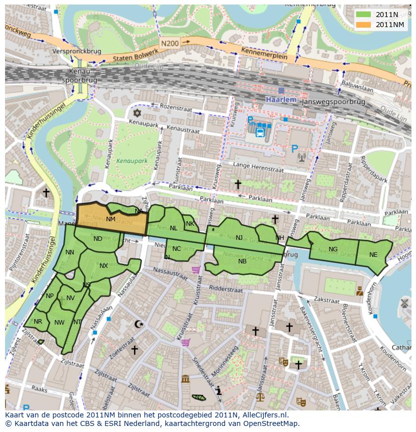 Afbeelding van het postcodegebied 2011 NM op de kaart.