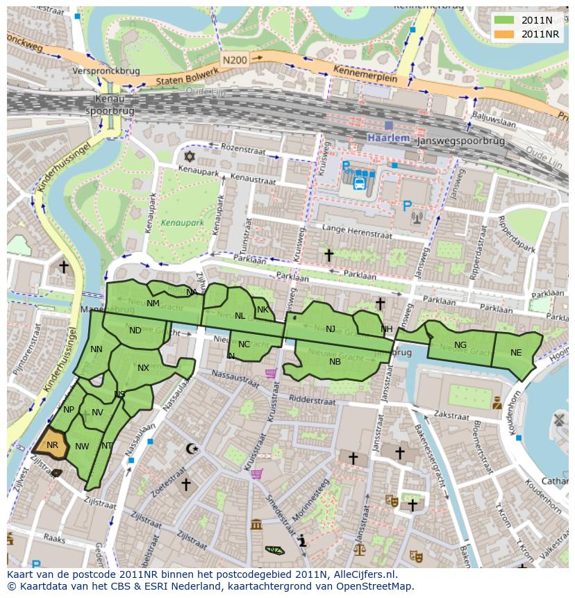 Afbeelding van het postcodegebied 2011 NR op de kaart.