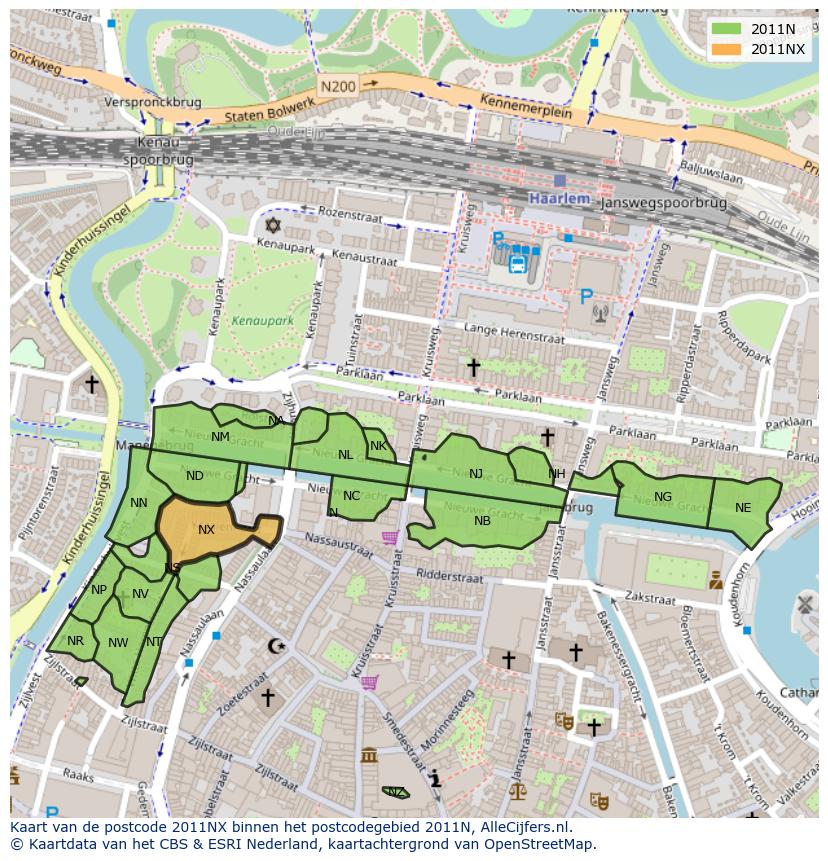 Afbeelding van het postcodegebied 2011 NX op de kaart.