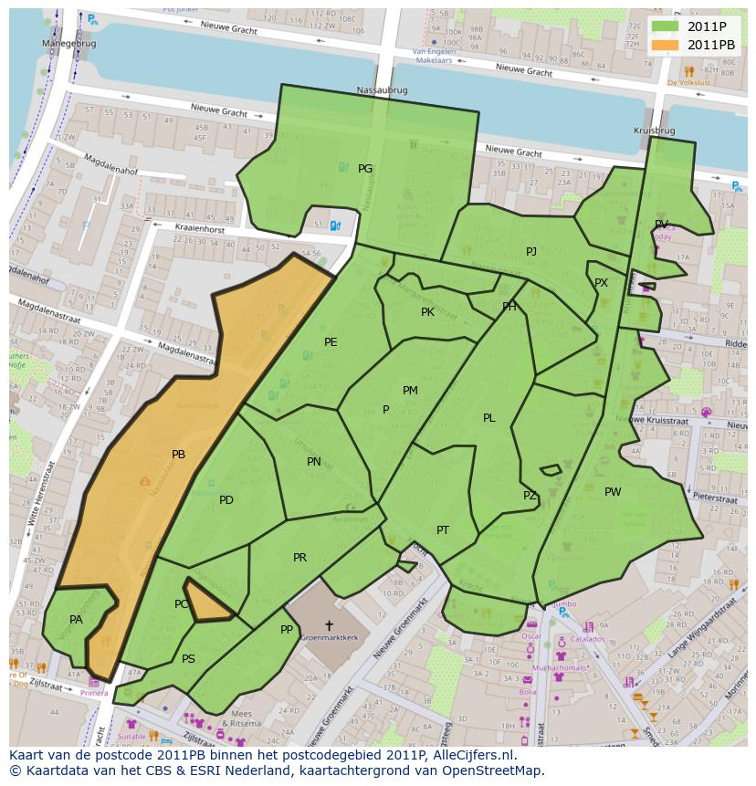 Afbeelding van het postcodegebied 2011 PB op de kaart.