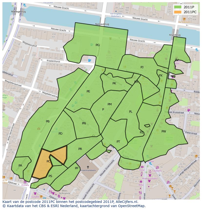 Afbeelding van het postcodegebied 2011 PC op de kaart.