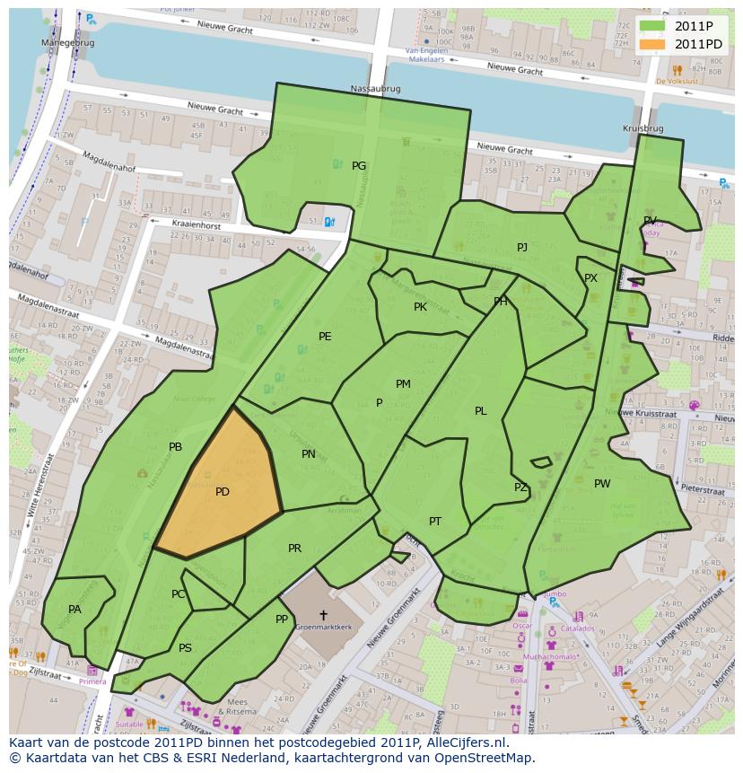 Afbeelding van het postcodegebied 2011 PD op de kaart.