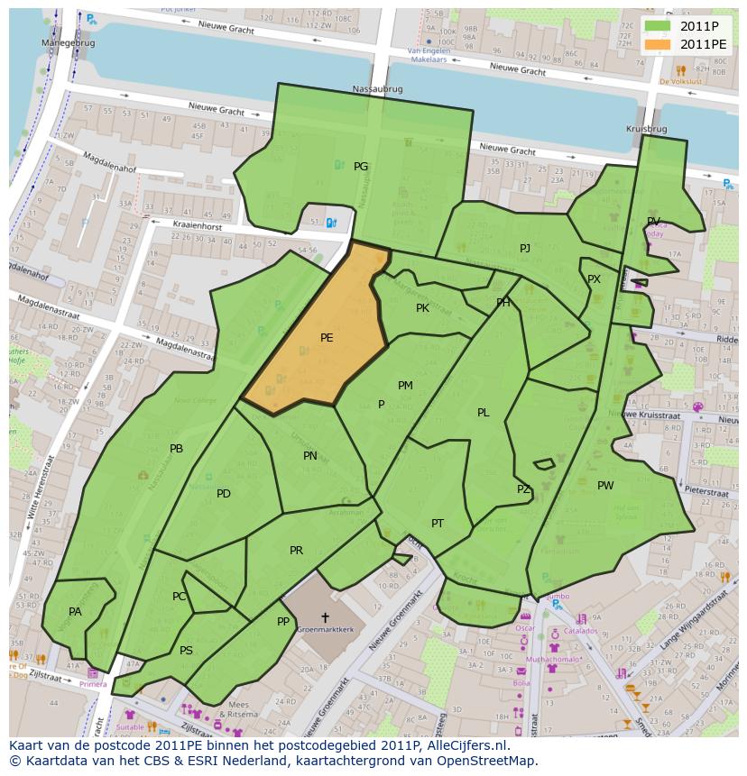 Afbeelding van het postcodegebied 2011 PE op de kaart.