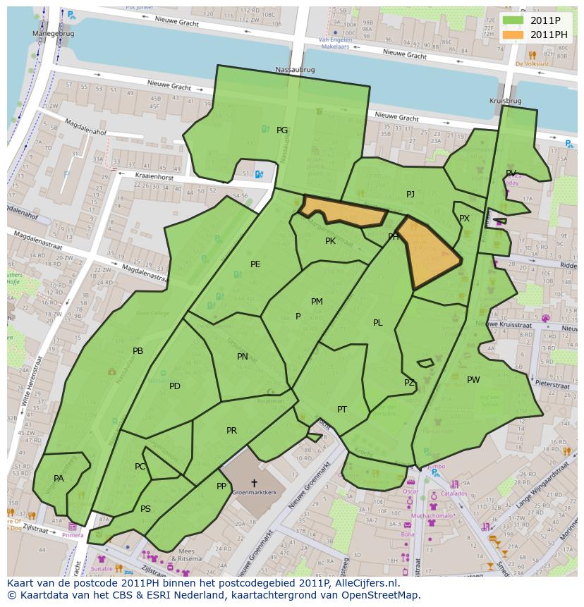 Afbeelding van het postcodegebied 2011 PH op de kaart.