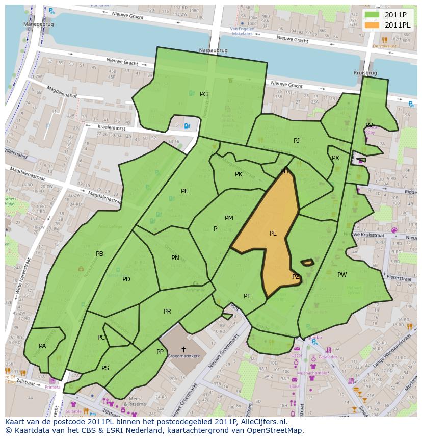Afbeelding van het postcodegebied 2011 PL op de kaart.