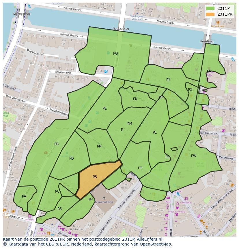 Afbeelding van het postcodegebied 2011 PR op de kaart.