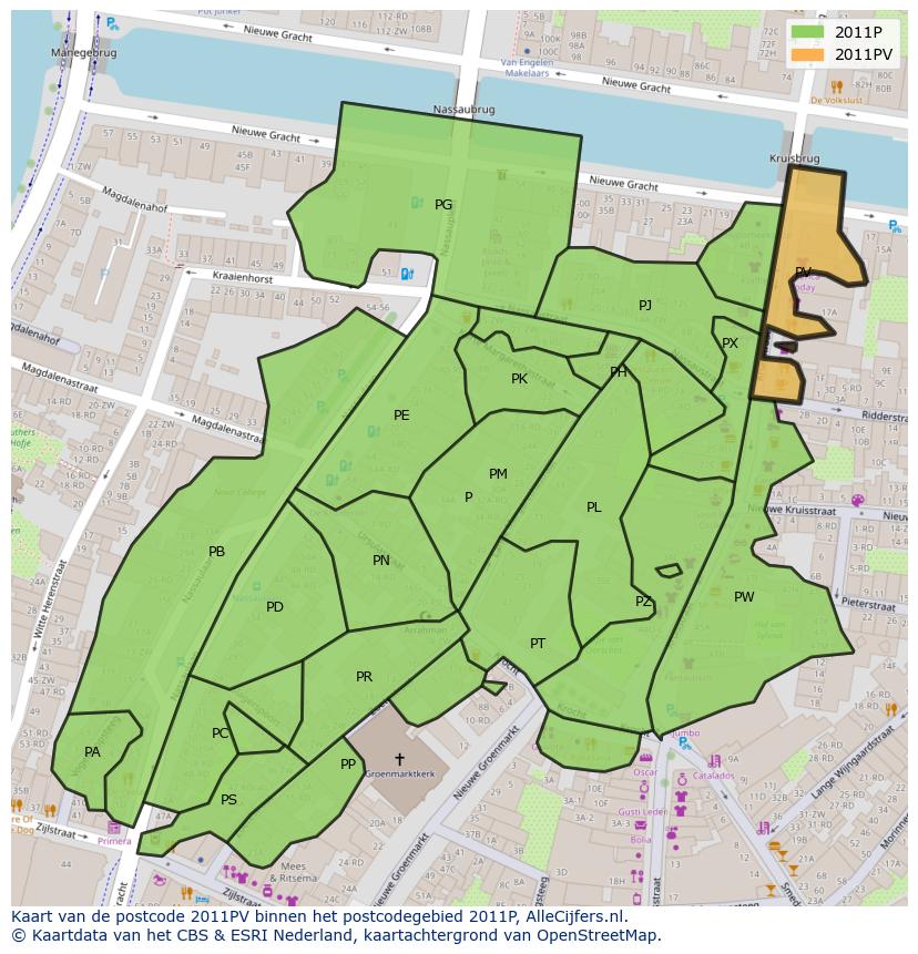 Afbeelding van het postcodegebied 2011 PV op de kaart.