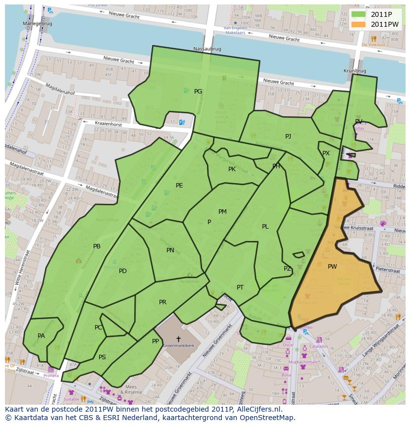 Afbeelding van het postcodegebied 2011 PW op de kaart.