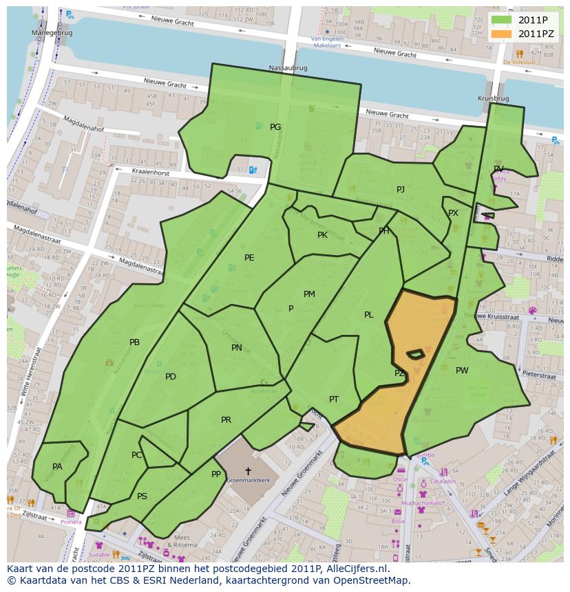 Afbeelding van het postcodegebied 2011 PZ op de kaart.