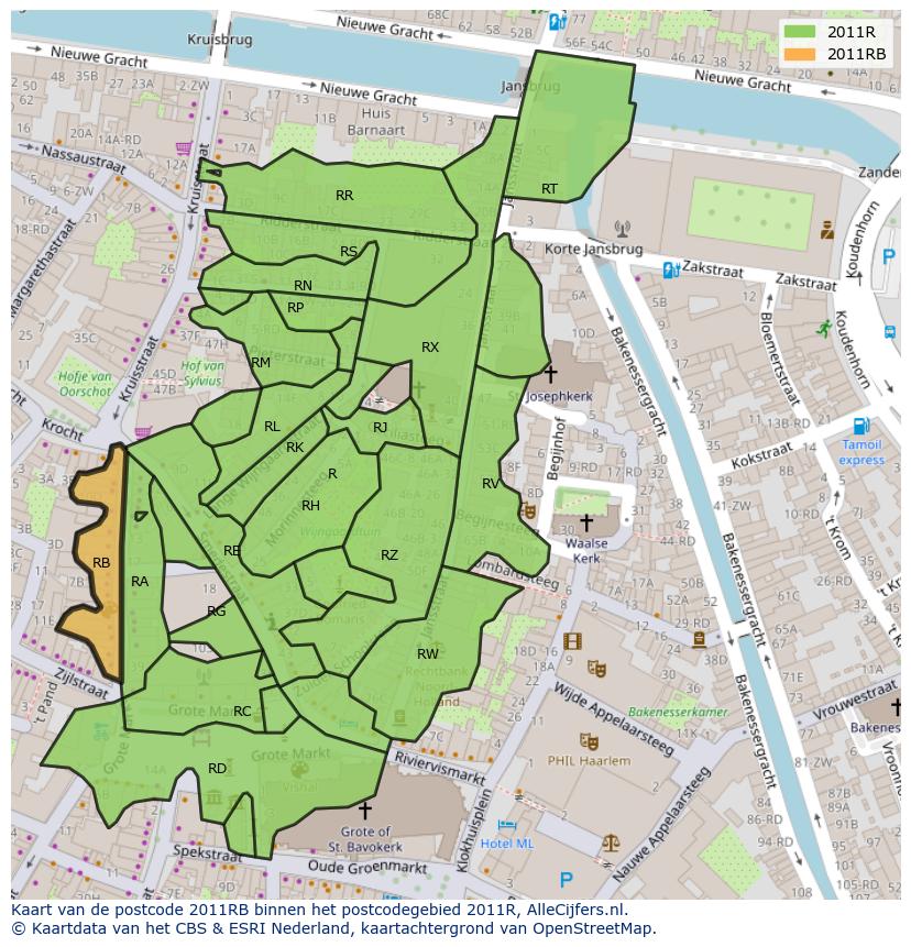 Afbeelding van het postcodegebied 2011 RB op de kaart.
