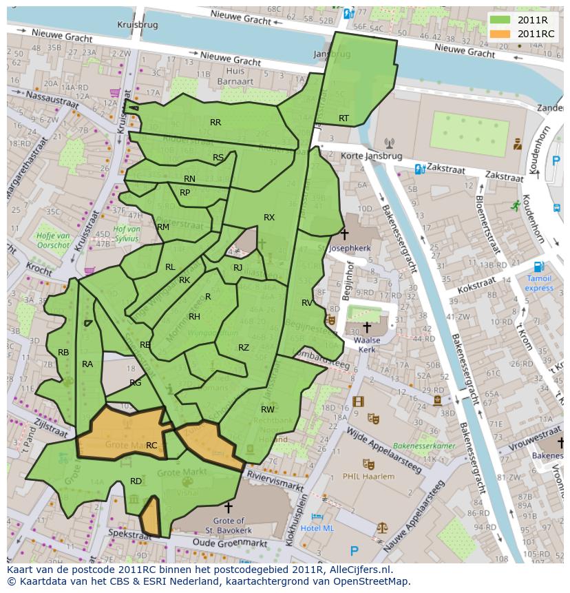 Afbeelding van het postcodegebied 2011 RC op de kaart.