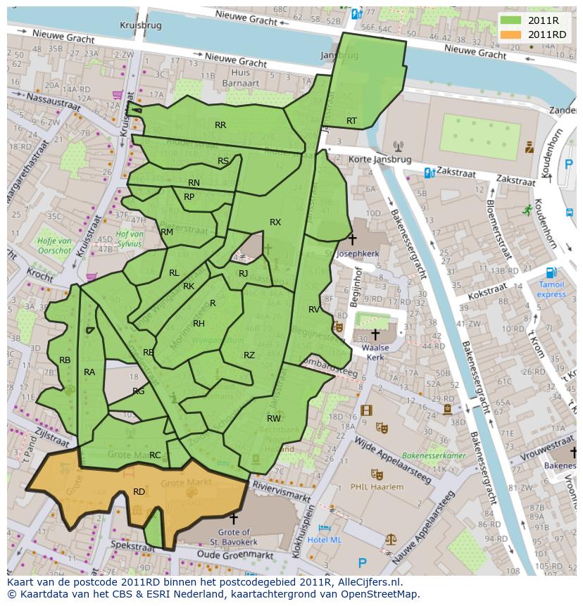 Afbeelding van het postcodegebied 2011 RD op de kaart.