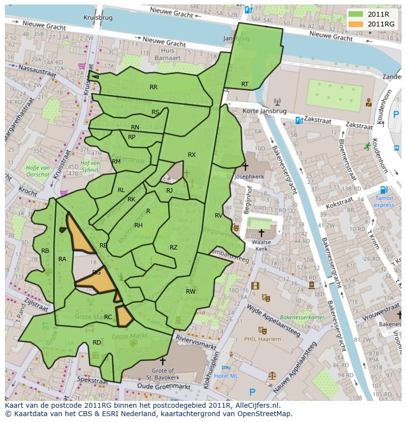 Afbeelding van het postcodegebied 2011 RG op de kaart.