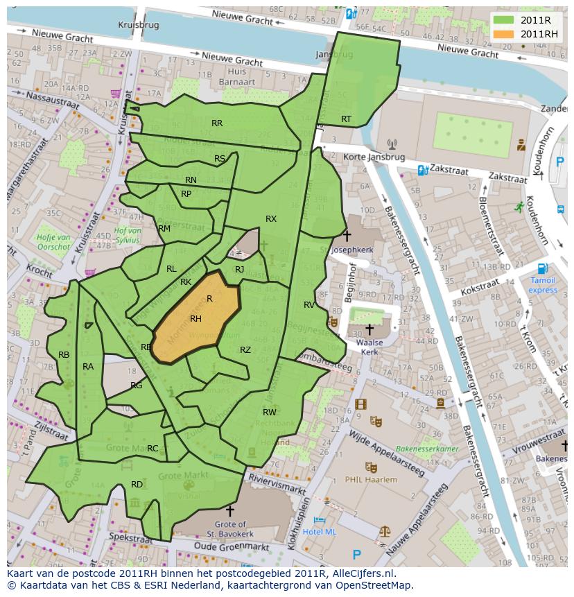 Afbeelding van het postcodegebied 2011 RH op de kaart.