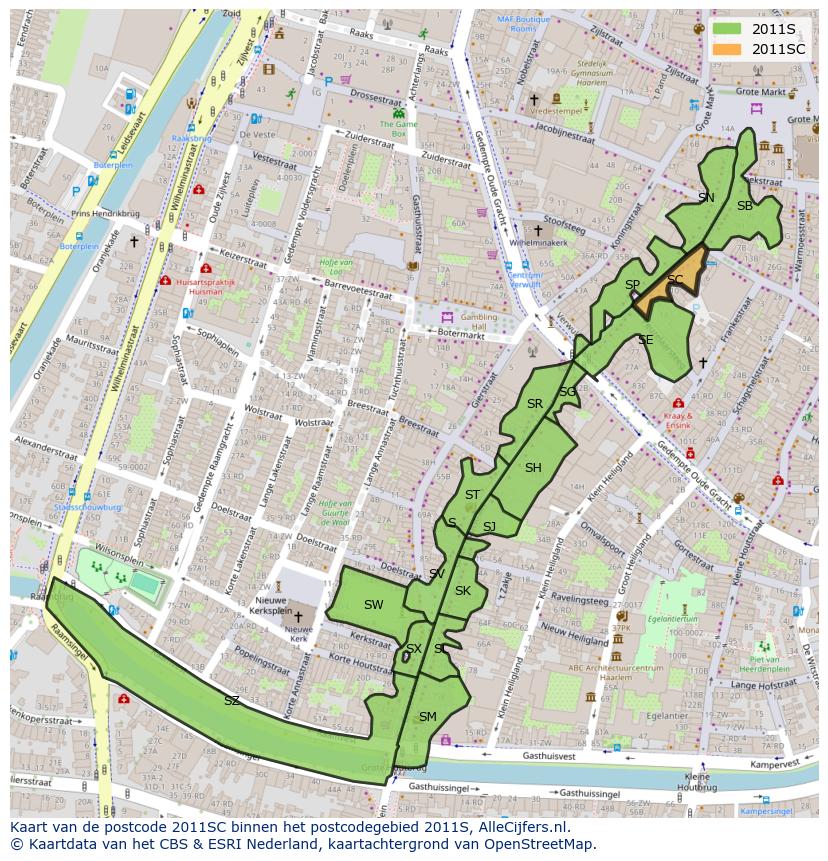 Afbeelding van het postcodegebied 2011 SC op de kaart.