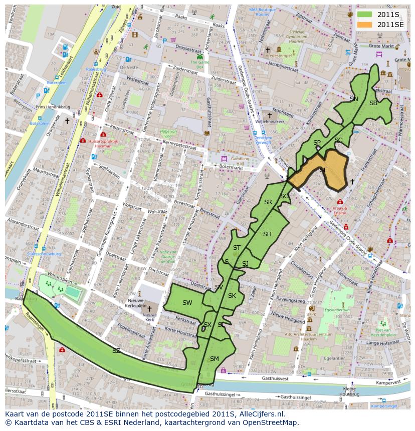 Afbeelding van het postcodegebied 2011 SE op de kaart.