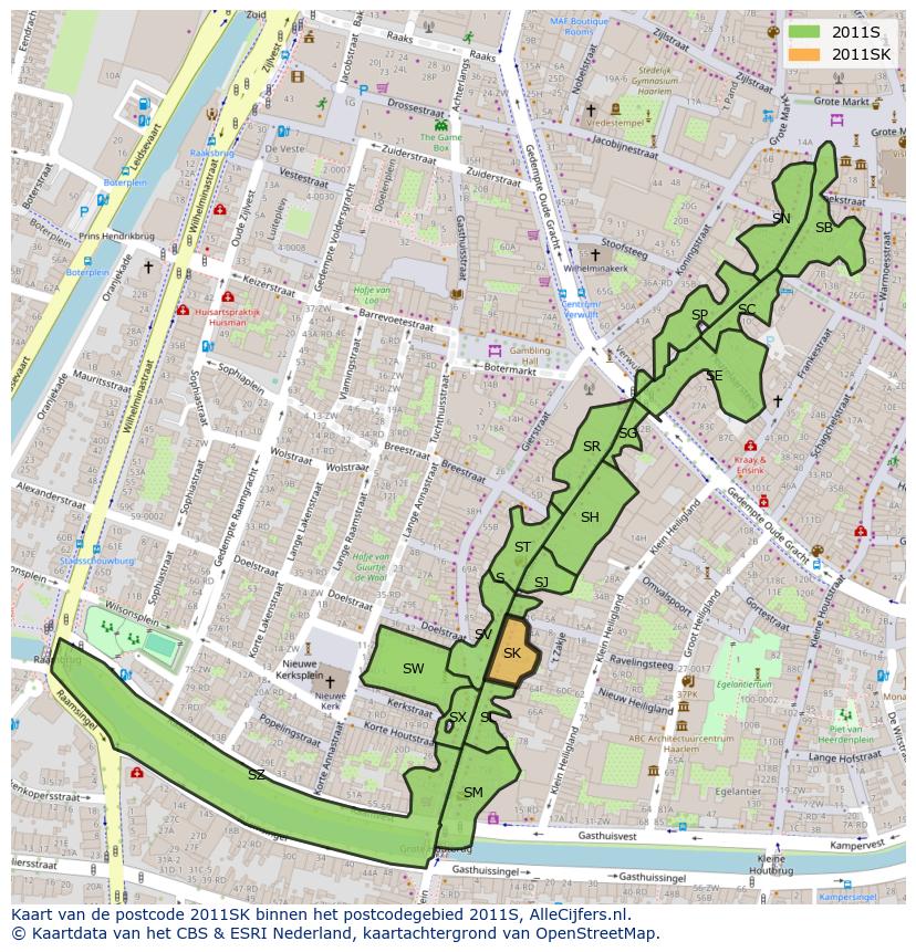 Afbeelding van het postcodegebied 2011 SK op de kaart.