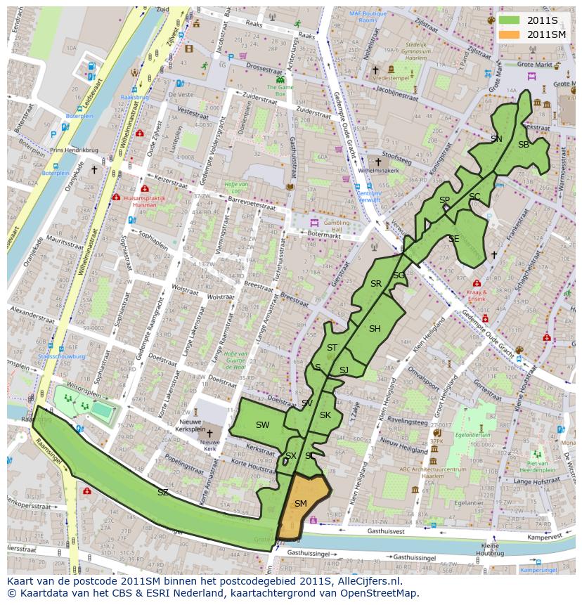 Afbeelding van het postcodegebied 2011 SM op de kaart.