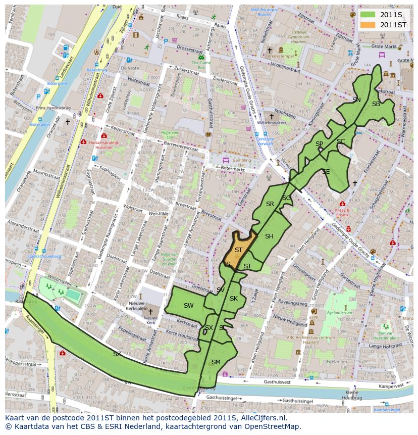 Afbeelding van het postcodegebied 2011 ST op de kaart.