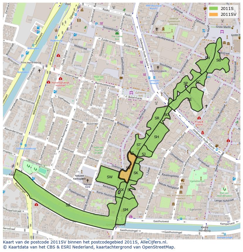 Afbeelding van het postcodegebied 2011 SV op de kaart.