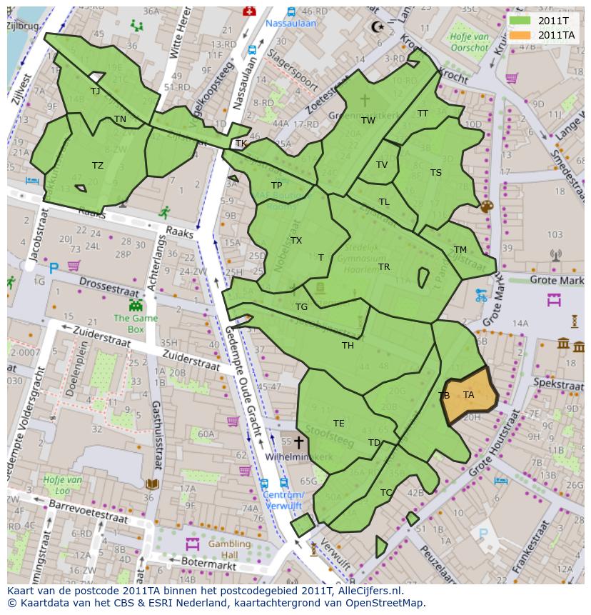 Afbeelding van het postcodegebied 2011 TA op de kaart.