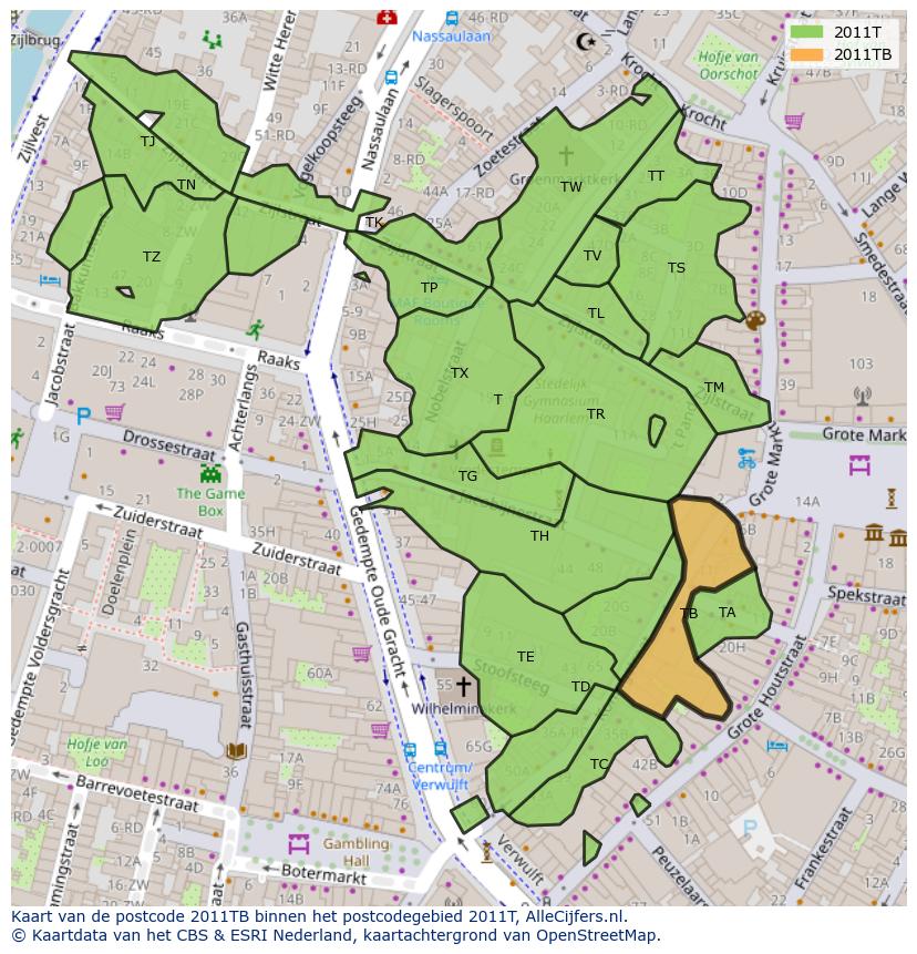 Afbeelding van het postcodegebied 2011 TB op de kaart.