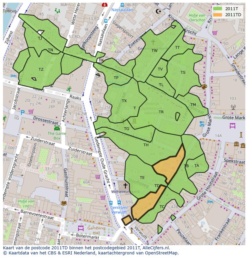 Afbeelding van het postcodegebied 2011 TD op de kaart.