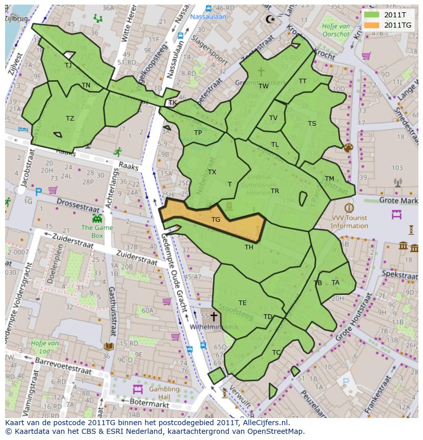 Afbeelding van het postcodegebied 2011 TG op de kaart.