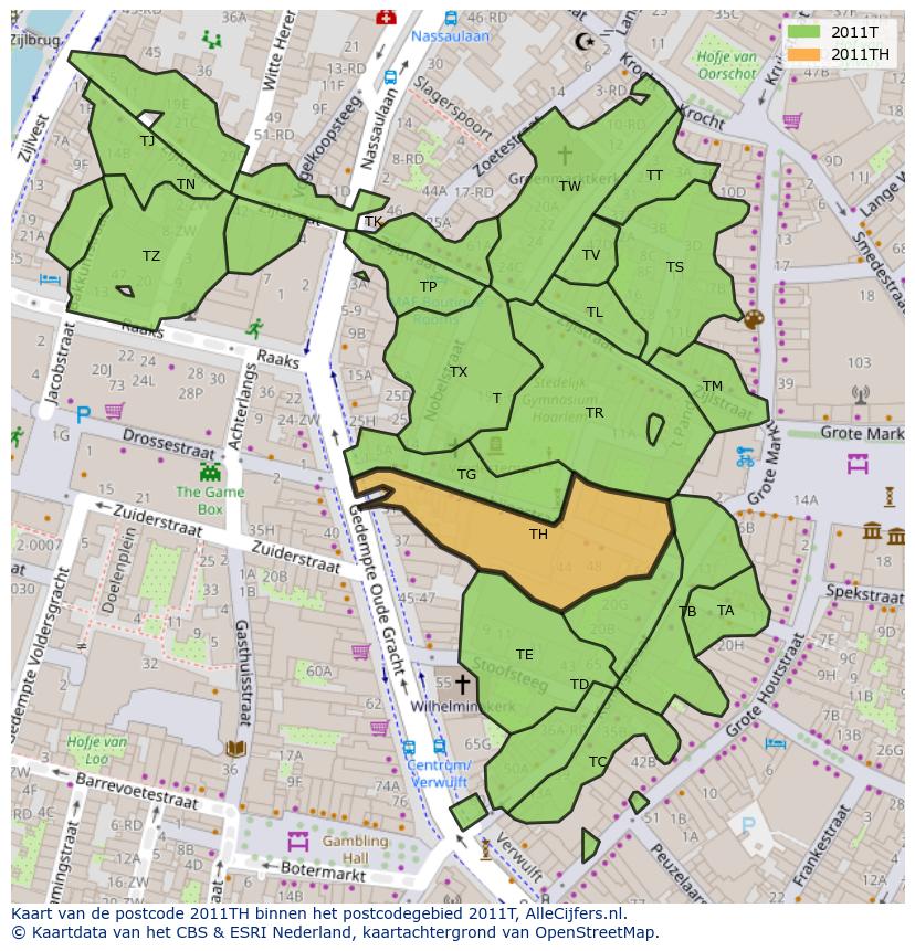 Afbeelding van het postcodegebied 2011 TH op de kaart.