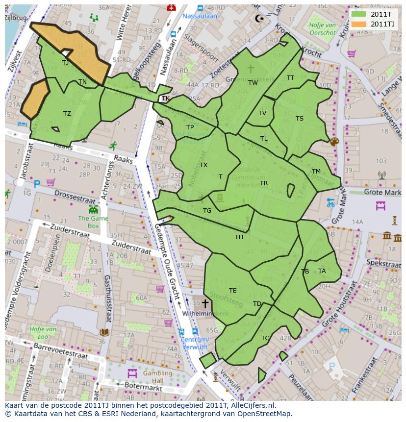 Afbeelding van het postcodegebied 2011 TJ op de kaart.