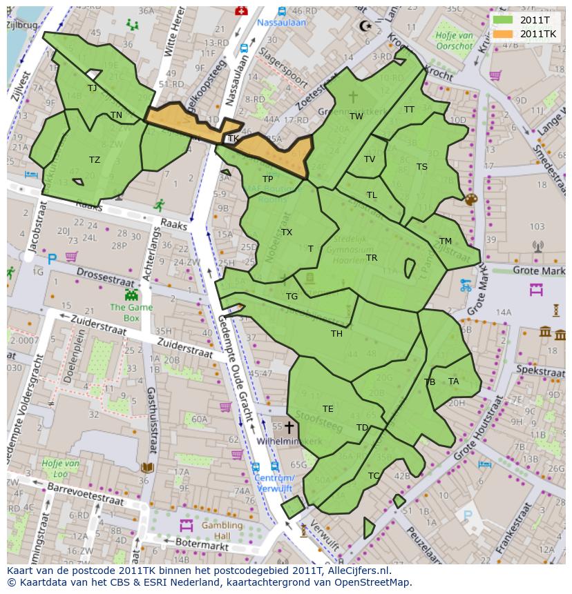 Afbeelding van het postcodegebied 2011 TK op de kaart.