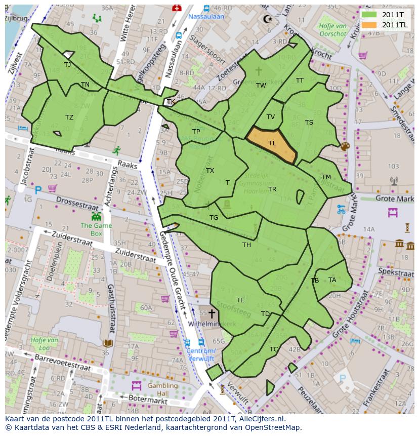 Afbeelding van het postcodegebied 2011 TL op de kaart.