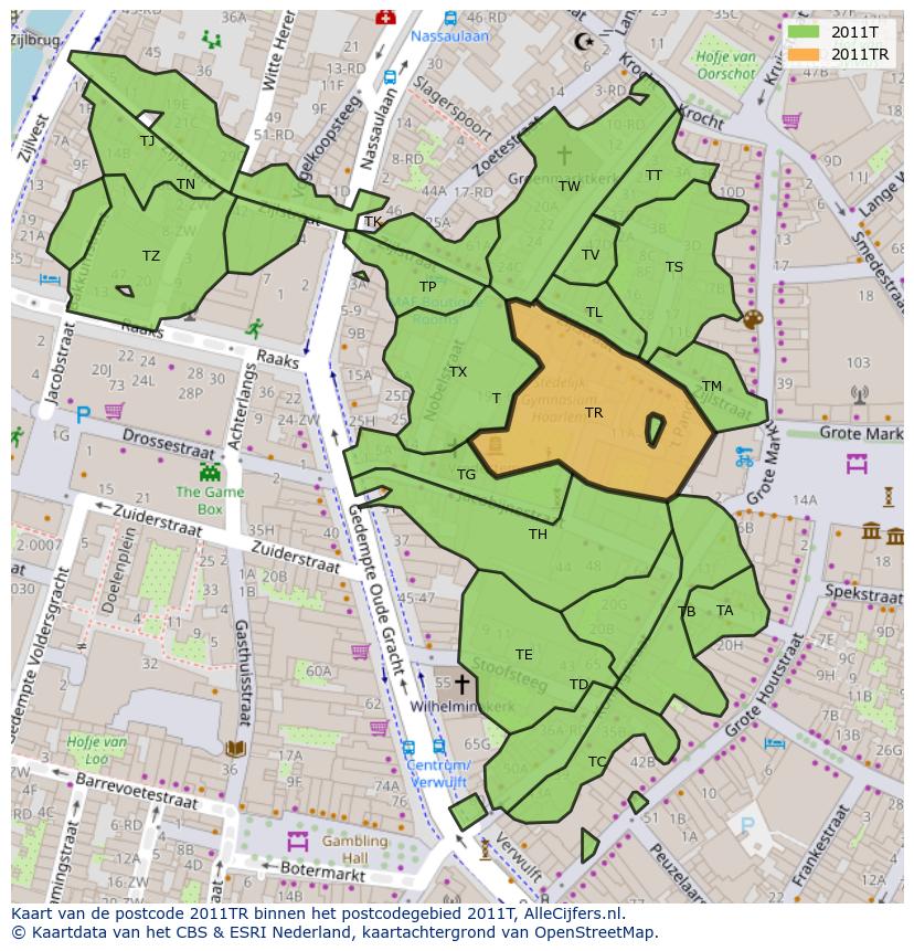Afbeelding van het postcodegebied 2011 TR op de kaart.