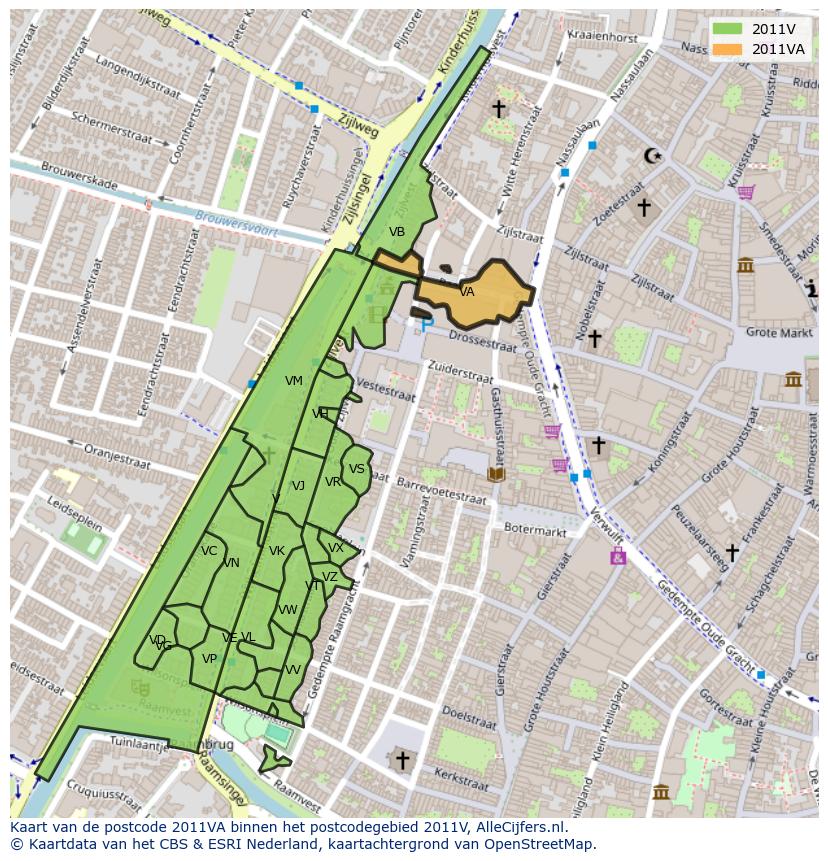 Afbeelding van het postcodegebied 2011 VA op de kaart.