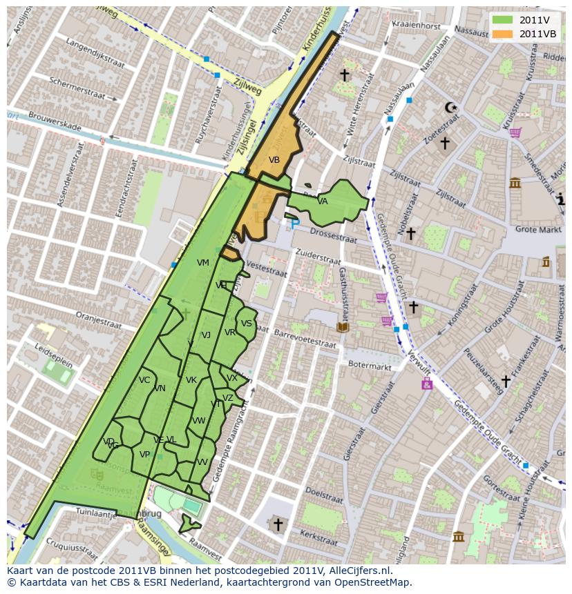 Afbeelding van het postcodegebied 2011 VB op de kaart.