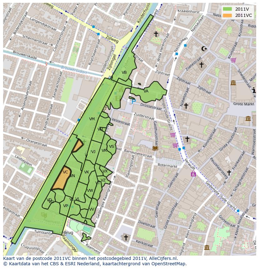 Afbeelding van het postcodegebied 2011 VC op de kaart.