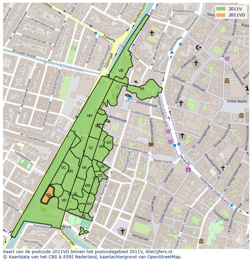 Afbeelding van het postcodegebied 2011 VD op de kaart.