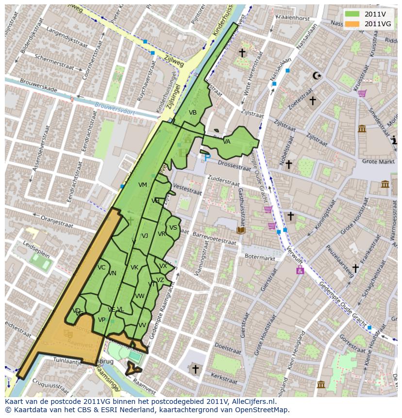 Afbeelding van het postcodegebied 2011 VG op de kaart.