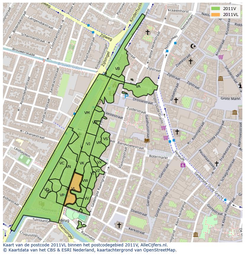 Afbeelding van het postcodegebied 2011 VL op de kaart.